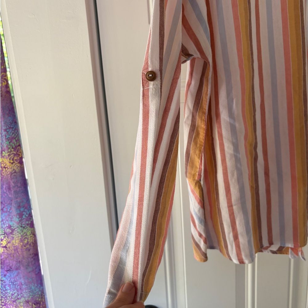 Soft Surroundings ‘Enyo’ Multi Striped Cotton/Tencel Long Sleeve Tunic large - Picture 9 of 13